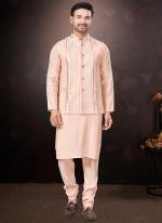 Pure Silk Pink Traditional Wear Mirror Work Readymade Modi Jacket Kurta Pajama